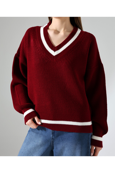 GND سترة تريكو نسائية مريحة ذات رقبة على شكل حرف V