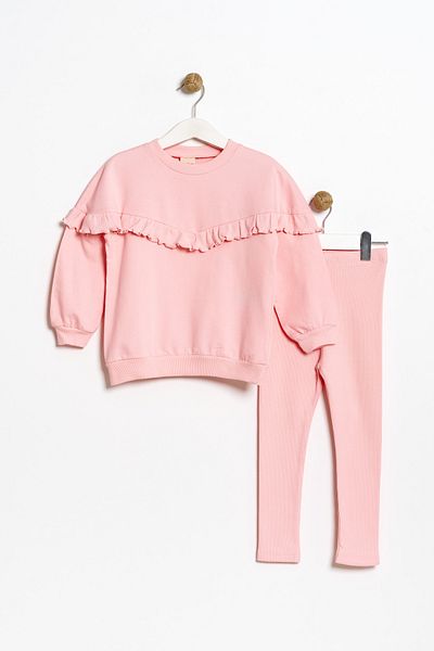 Minipodyum 100% Cotton Long Sleeve Sweat Set for 4-7 Years Old Girl - Tights Detailed