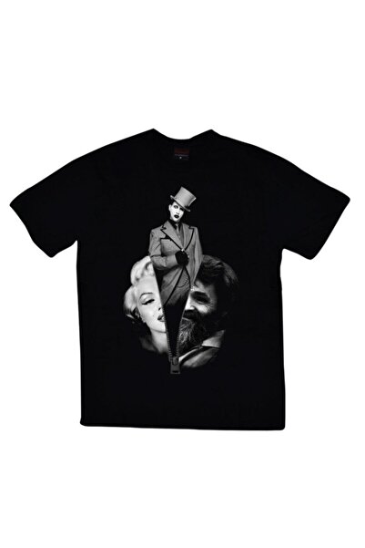 fame-stoned Tricou negru unisex cu imprimeu Marilyn Manson 100% bumbac