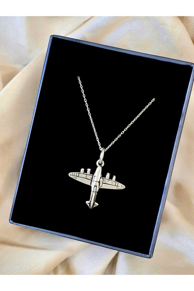 Alaja Silver Uçak Parlak Tasarım Unisex 925 Ayar Gümüş Kolye