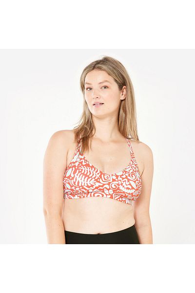Decathlon Nabaiji Women's Athlete Cut Round Neck Bikini Top - Red - Patterned - Lilac