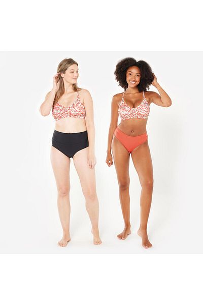 Decathlon Nabaiji Women's Athlete Cut Round Neck Bikini Top - Red - Patterned - Lilac