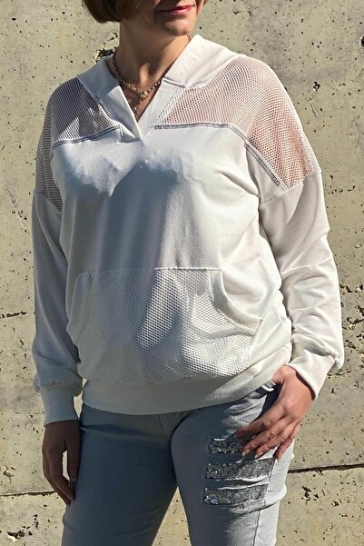 Mia Butik Women's White Mesh Detailed Blouse