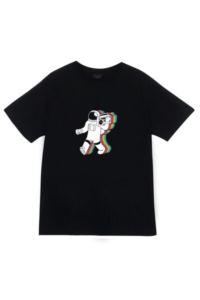 fame-stoned Unisex crni astronaut Štampano T-shirt