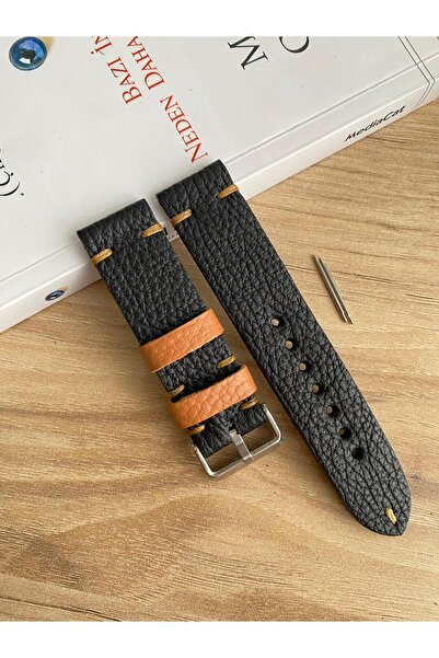 Prizma El Dikiş Siyah Gerçek Deri Saat Kordonu.20,22,24,26mm.Genişlik Seçin.S...