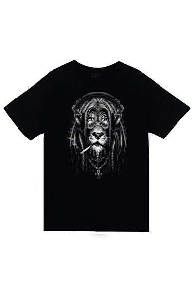 fame-stoned Μπλουζάκι Lion Printed Unisex 100% βαμβακερό μαύρο