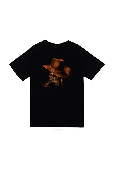 fame-stoned Unisex crni kauboj Štampano T-shirt