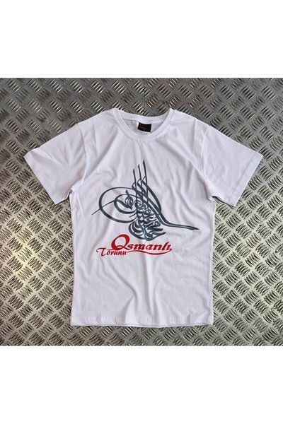 fame-stoned Μπλουζάκι Unisex White Ottoman Tughra με στάμπα