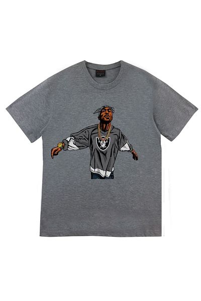 fame-stoned Μπλουζάκι Unisex Grey Tupac Shakur με στάμπα