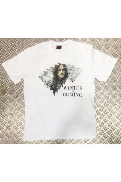 fame-stoned Λευκό μπλουζάκι με στάμπα Game Of Thrones Unisex 100% βαμβάκι
