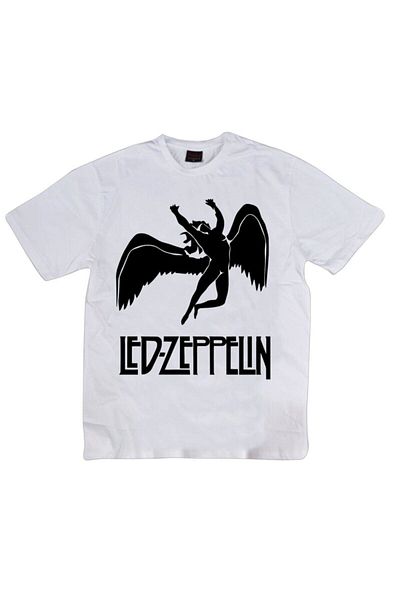fame-stoned Μπλουζάκι Led Zeppelin με στάμπα Unisex 100% βαμβακερό λευκό