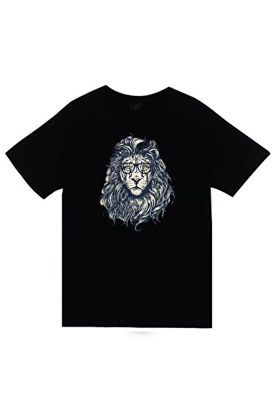 fame-stoned Aslan Štampano Unisex 100% pamuk Crna T-shirt