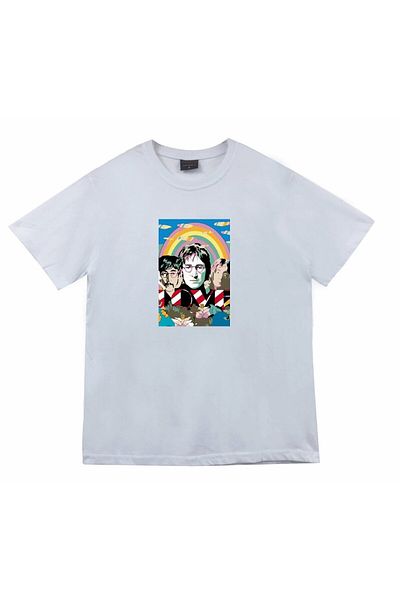 fame-stoned The Beatles Printed Unisex 100% βαμβακερό λευκό μπλουζάκι