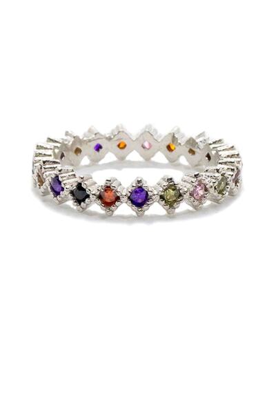 OSMANLI GÜMÜŞ Renkli Zirkon Taşlı Tamtur Gümüş Yüzük