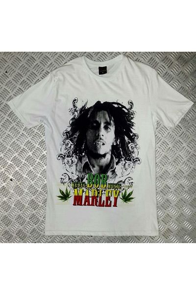 fame-stoned Μπλουζάκι με στάμπα Bob Marley Unisex 100% βαμβακερό λευκό