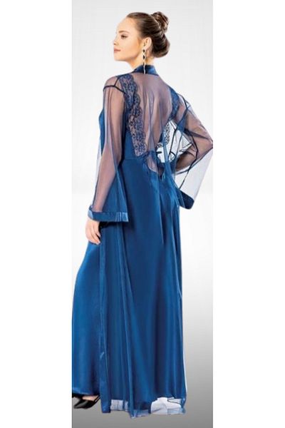 Cooqpoo Albastru Mărimea S-M-L-XL Set cămașă de noapte lungă din tul transparent din dantelă