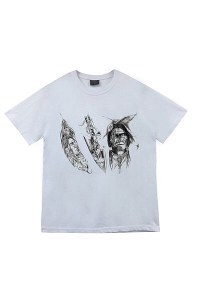 fame-stoned Μπλουζάκι Unisex με στάμπα ιθαγενών Αμερικανών 100% βαμβακερό λευκό