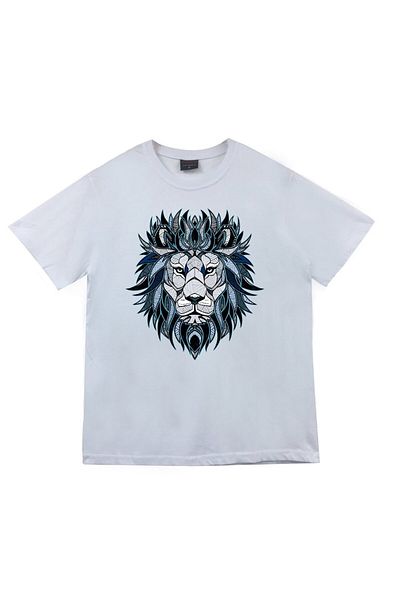 fame-stoned Λευκό μπλουζάκι Unisex 100% βαμβακερό με στάμπα Lion