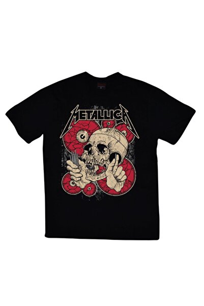 fame-stoned تيشيرت ميتاليكا أسود للجنسين مصنوع من القطن بنسبة 100%