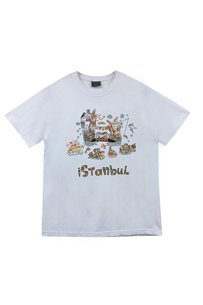 fame-stoned Λευκό μπλουζάκι Istanbul Printed Unisex 100% Cotton