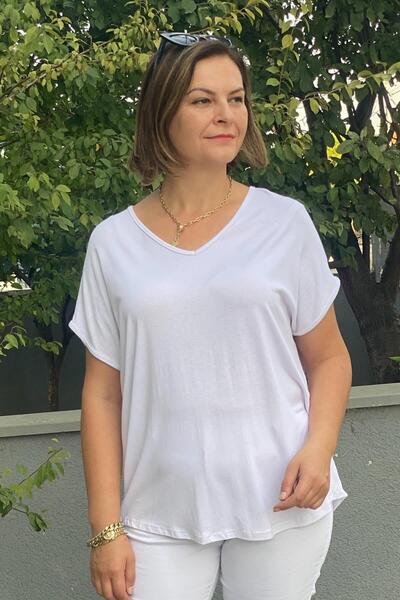 Mia Butik Plus Size White Minnoş Blouse