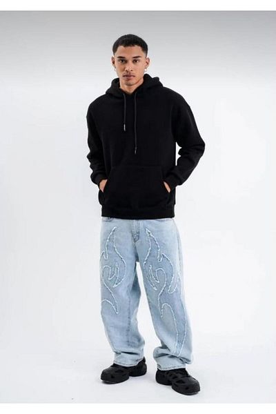 THE WHITE Kangaroo Pocket Hooded Black Men's Sweatshirt