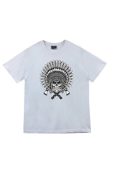 fame-stoned Μπλουζάκι Unisex White Native American Printed
