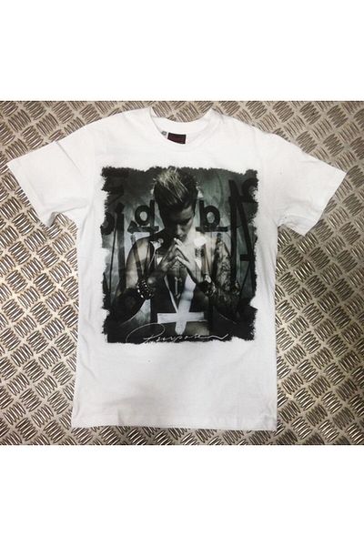fame-stoned Λευκό μπλουζάκι Justin Bieber με στάμπα Unisex 100% βαμβάκι