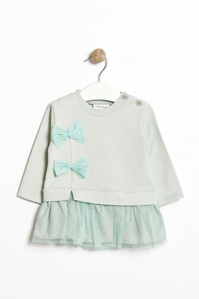 Minipodyum Mevsimlik Uzun Kollu %100 Pamuk Astarlı Kız Bebek Tüllü Elbise