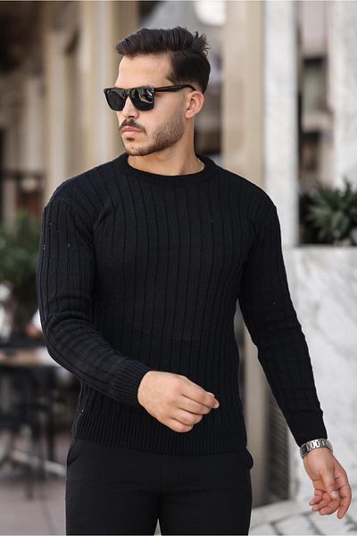 Cosy&Chic Ανδρικό Πλεκτό Μαύρο Πουλόβερ με λαιμόκοψη