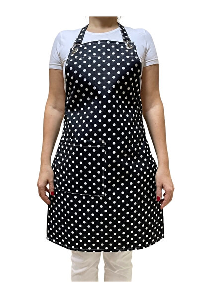 Enoteks مريلة مطبخ سوداء مقاومة للماء مع جيوب - منقط