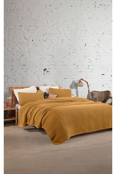destinyhometex 100% bumbac Waffle Cuvertură de pat dublă fără franjuri 230x250/2 bucăți fețe de pernă 50x70cm