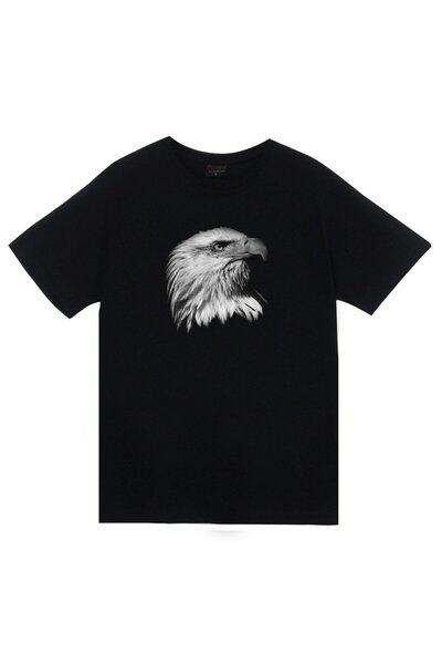 fame-stoned Eagle Printed Unisex 100% βαμβακερό μαύρο μπλουζάκι