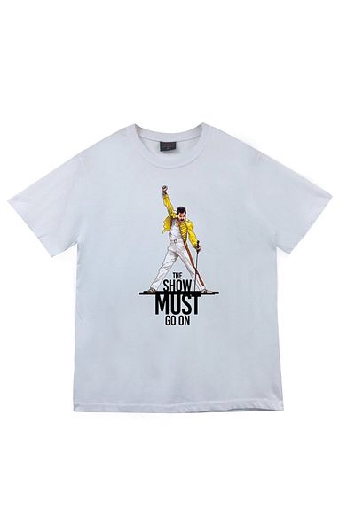 fame-stoned Λευκό μπλουζάκι Queen Printed Unisex 100% βαμβάκι