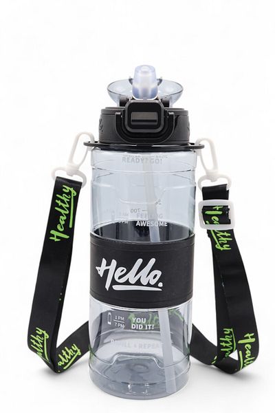 M&B WATER BOTTLE 800 ml Daily Sports Water Bottle with Colorful Neck Strap - Hello Straw Drinker