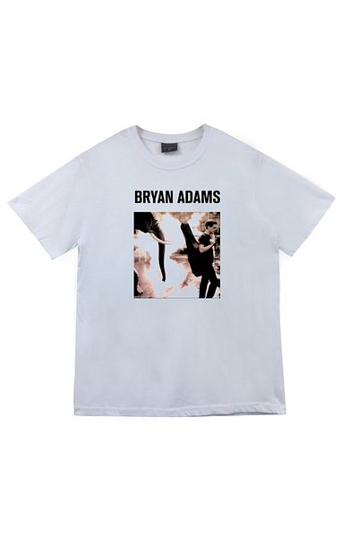 fame-stoned Tricou alb unisex 100% bumbac cu imprimeu Bryan Adams