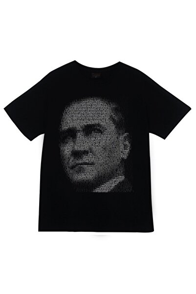 fame-stoned Μπλουζάκι Gazi Mustafa Kemal Atatürk με στάμπα Unisex 100% βαμβακερό μαύρο