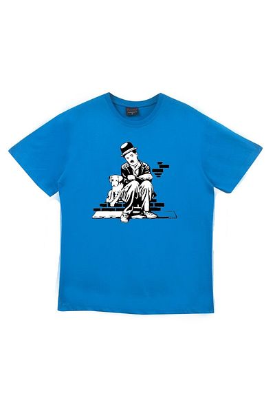 fame-stoned Μπλουζάκι Unisex Blue Charlie Chaplin Printed