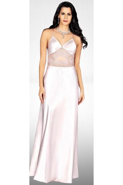 Cooqpoo Powder S-M-L-Xl Size Elegant Lace Navel Exposed Dressing Long Nightgown Suit