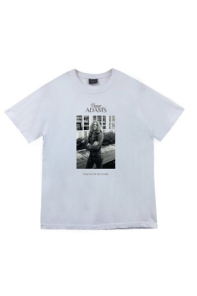 fame-stoned Tricou alb unisex 100% bumbac cu imprimeu Bryan Adams