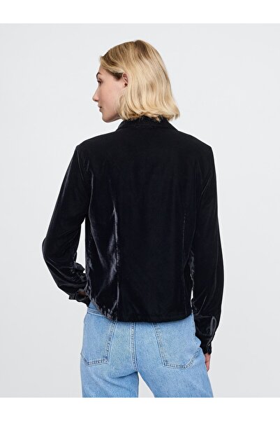 GAP Kadın Siyah Crop Kadife Gömlek