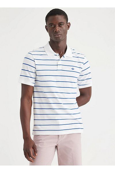 Dockers Tricou pentru bărbați, alb-albastru marin, cu gât polo, slim fit, A1159-0087