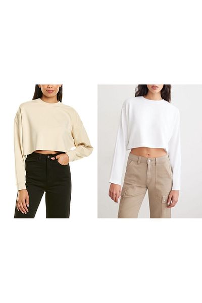 ÖZ PAMUK Self Cotton 2-Piece Crew Neck Oversize Crop Sweatshirt