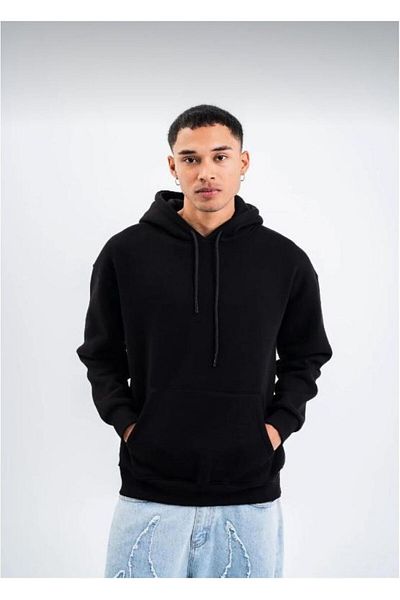 THE WHITE Kangaroo Pocket Hooded Black Men's Sweatshirt