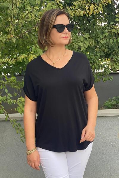 Mia Butik Plus Size Black Minnoş Blouse