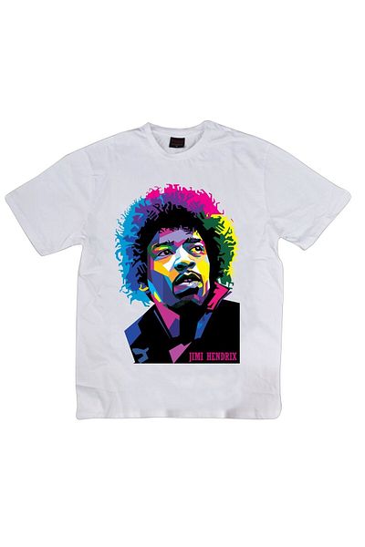 fame-stoned Ανδρικό μπλουζάκι με στάμπα Jimi Hendrix σε λευκό χρώμα