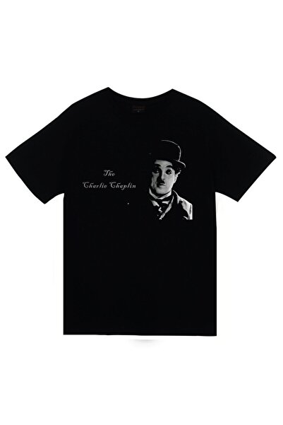 fame-stoned Unisex crni Čarli Čaplin Štampano T-shirt