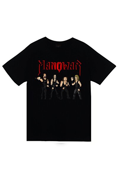 fame-stoned Unisex crni Manowar Štampano T-shirt