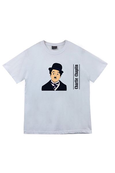 fame-stoned Μπλουζάκι Charlie Chaplin Printed Unisex 100% Cotton White T-shirt