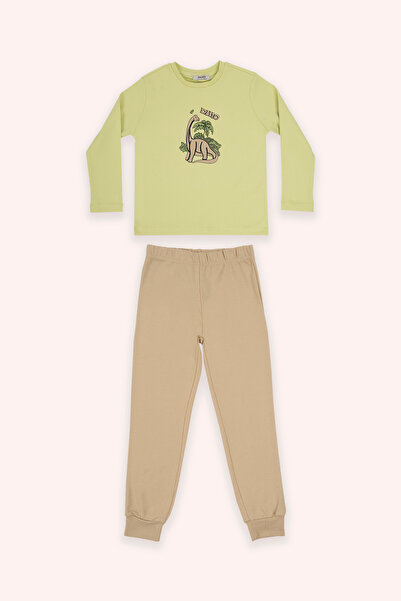 Panço Erkek Çocuk Dinazor Baskılı Yeşil Pijama Takımı